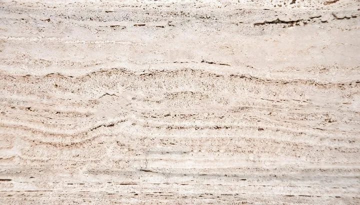 Turkish beige travertine, vein cut with open pores through the bands