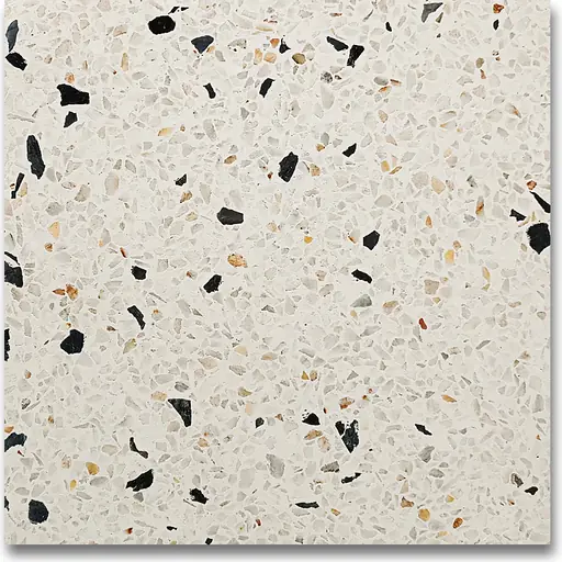 ATW-1011 polished terrazzo, white base with cloud black chips, size 1.75