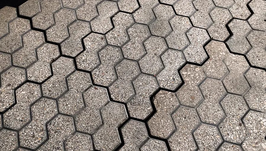 Grey interlocking zigzag pavers laid to a tight repeating interlock