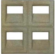 Dry cast screen block DCS-1004, four rectangular openings in a two by two grid with chamfered returns, in pale grey concrete