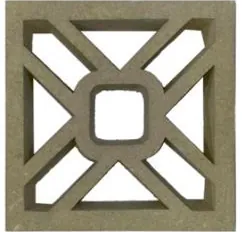 Dry cast screen block DCS-1005, a diagonal cross meeting a rounded square opening at the centre, in buff concrete
