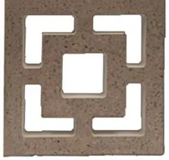 Wet cast screen block WCS-7003, a stepped square set within a square opening, in cream concrete with fine dark speckle