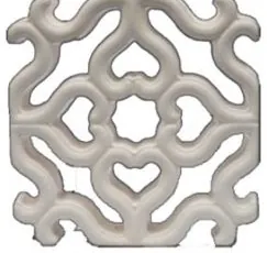Wet cast screen block WCS-7005, a dense scrolled rosette pierced throughout around a ringed centre, in pale grey concrete