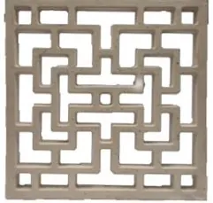 Wet cast screen block WCS-7007, a rectilinear fretwork lattice of interlocking right angles, in taupe concrete